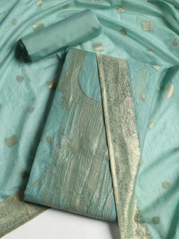 MEENA BAZAAR - Women Green Chanderi Floral Unstitched Kurta with Pant and Dupatta