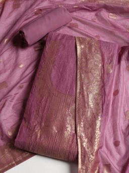 MEENA BAZAAR - Women Chanderi Purple Floral Unstitched Kurta with Pant and Dupatta