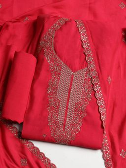 MEENA BAZAAR - Women Pink Embroidered Unstitched Kurta with Pant and Dupatta