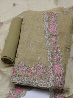 MEENA BAZAAR - Women Organza Green Floral Unstitched Kurta with Pant and Dupatta