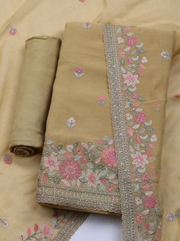 MEENA BAZAAR - Women Chiffon Yellow Floral Unstitched Kurta with Pant and Dupatta