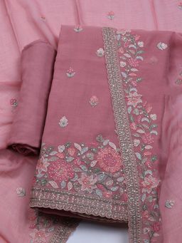 MEENA BAZAAR - Women Chiffon Pink Floral Unstitched Kurta with Pant and Dupatta