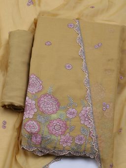 MEENA BAZAAR - Women Cotton Yellow Floral Unstitched Kurta with Pant and Dupatta