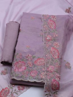 MEENA BAZAAR - Women Organza Lavender Floral Unstitched Kurta with Pant and Dupatta