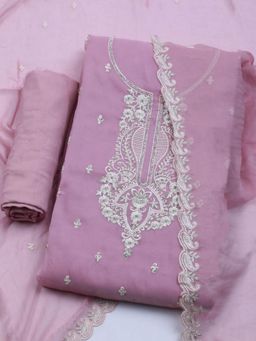 MEENA BAZAAR - Women Organza Lavender Embroidered Unstitched Kurta with Pant and Dupatta