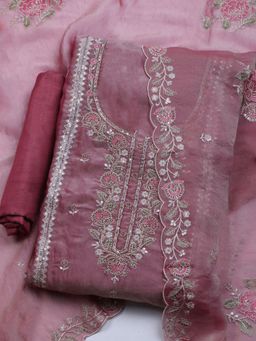 MEENA BAZAAR - Women Art Silk Pink Embroidered Unstitched Kurta with Pant and Dupatta