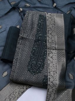 MEENA BAZAAR - Women Art Silk Green Embroidered Unstitched Kurta with Pant and Dupatta