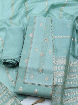 MEENA BAZAAR - Women Chanderi Aqua Embroidered Unstitched Kurta with Pant and Dupatta