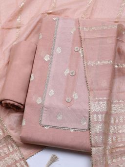 MEENA BAZAAR - Women Chanderi Pink Embroidered Unstitched Kurta with Pant and Dupatta