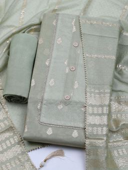 MEENA BAZAAR - Women Green Embroidered Unstitched Kurta with Pant and Dupatta