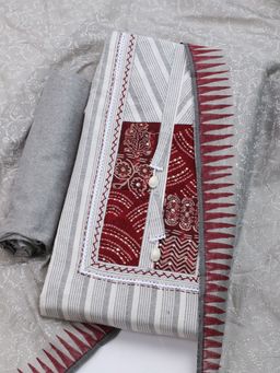 MEENA BAZAAR - Women Cotton Grey Embroidered Unstitched Kurta with Pant and Dupatta