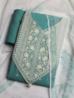 MEENA BAZAAR - Women Green Embroidered Unstitched Kurta with Pant and Dupatta