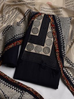 MEENA BAZAAR - Women Cotton Blue Embroidered Unstitched Kurta with Pant and Dupatta