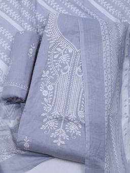 MEENA BAZAAR - Women Cotton Blue Floral Unstitched Kurta with Pant and Dupatta