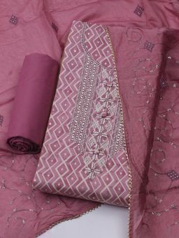 MEENA BAZAAR - Women Cotton Pink Embroidered Unstitched Kurta with Pant and Dupatta