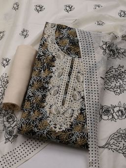 MEENA BAZAAR - Women Cotton Multi Color Embroidered Unstitched Kurta with Pant and Dupatta