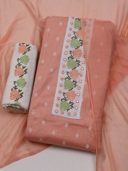 MEENA BAZAAR - Women Cotton Pink Embroidered Unstitched Kurta with Pant and Dupatta