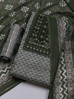 MEENA BAZAAR - Cotton Multi Color Embroidered Unstitched Kurta with Pant and Dupatta