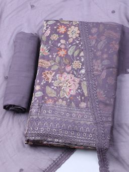MEENA BAZAAR - Women Muslin Lavender Floral Unstitched Kurta with Pant and Dupatta