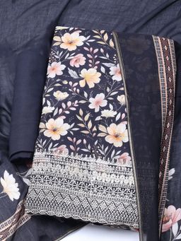 MEENA BAZAAR - Women Muslin Black Floral Unstitched Kurta with Pant and Dupatta