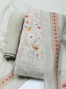 MEENA BAZAAR - Women Muslin Green Floral Unstitched Kurta with Pant and Dupatta