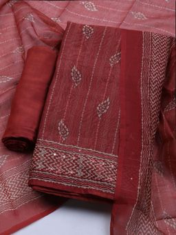 MEENA BAZAAR - Women Chanderi Maroon Abstract Unstitched Kurta with Pant and Dupatta