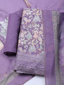 MEENA BAZAAR - Women Muslin Purple Floral Unstitched Kurta with Pant and Dupatta