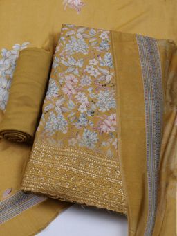 MEENA BAZAAR - Women Muslin Yellow Floral Unstitched Kurta with Pant and Dupatta