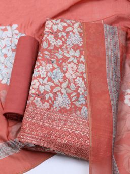 MEENA BAZAAR - Women Muslin Red Floral Unstitched Kurta with Pant and Dupatta