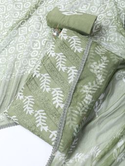 MEENA BAZAAR - Women Cotton Green Abstract Unstitched Kurta with Pant and Dupatta