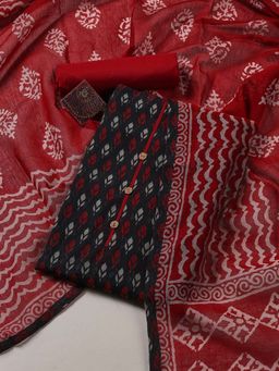 MEENA BAZAAR - Women Cotton Black Abstract Unstitched Kurta with Pant and Dupatta