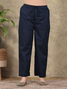 ARAMYA - Navy Blue Soft Cotton Solid Pant