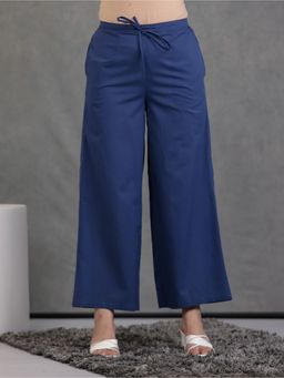ARAMYA - Blue Soft Cotton Solid Palazzo
