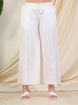 ARAMYA - Off White Soft Cotton Solid Palazzo