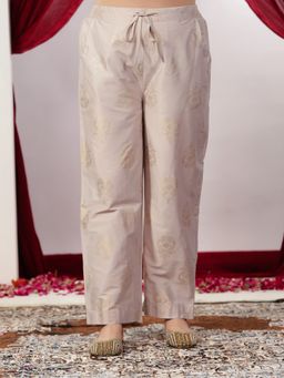 ARAMYA - Beige Roman Silk Gold Foil Pant