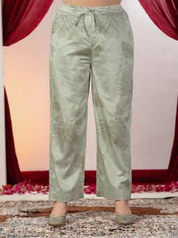 ARAMYA - Sage Green Chanderi Gold Foil Pant