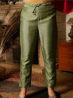 ARAMYA - Mint Green Poly Silk Solid Pant