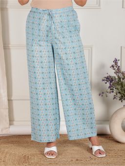 ARAMYA - Blue Soft Cotton Floral Palazzo