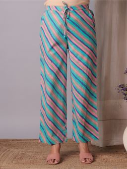 ARAMYA - Turquoise Blue Soft Cotton Striped Pant