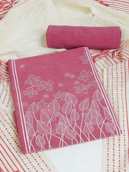 Kami Kubi - Women Cotton Pink Floral Unstitched Kurta with Pant and Dupatta