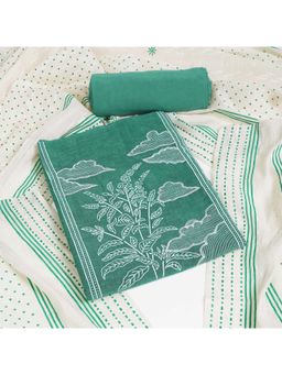 Kami Kubi - Women Cotton Green Embroidered Unstitched Kurta with Pant and Dupatta