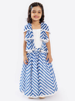 FREE SPARROW - Chevron Print Lehenga with Contrast Bustier & Tiered Jacket (Set of 3)