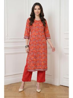 Aurelia - Women's Red Ethnic Motifs Straight Kurta