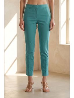 Aurelia - Women's Blue Solid Pure Cotton Pants