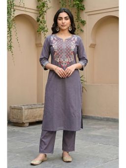 Aurelia - Women's Purple Embroidered Straight Kurta
