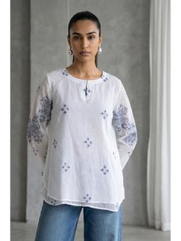 Folksong - Women's White Ethnic Motifs Embroidered Tunic