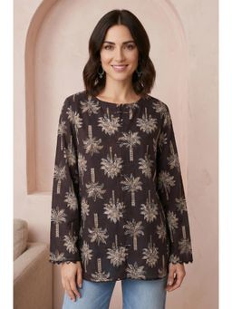 Folksong - Women's Black Floral Printed Tunic