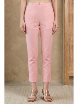 Elleven - Women's Pink Solid Cotton Pants