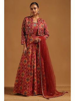 Soch - Womens Dola Hand Embroidery Gown Jacket with Dupatta