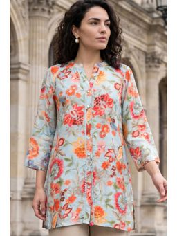 W - Light Blue Floral Printed Straight Tunic